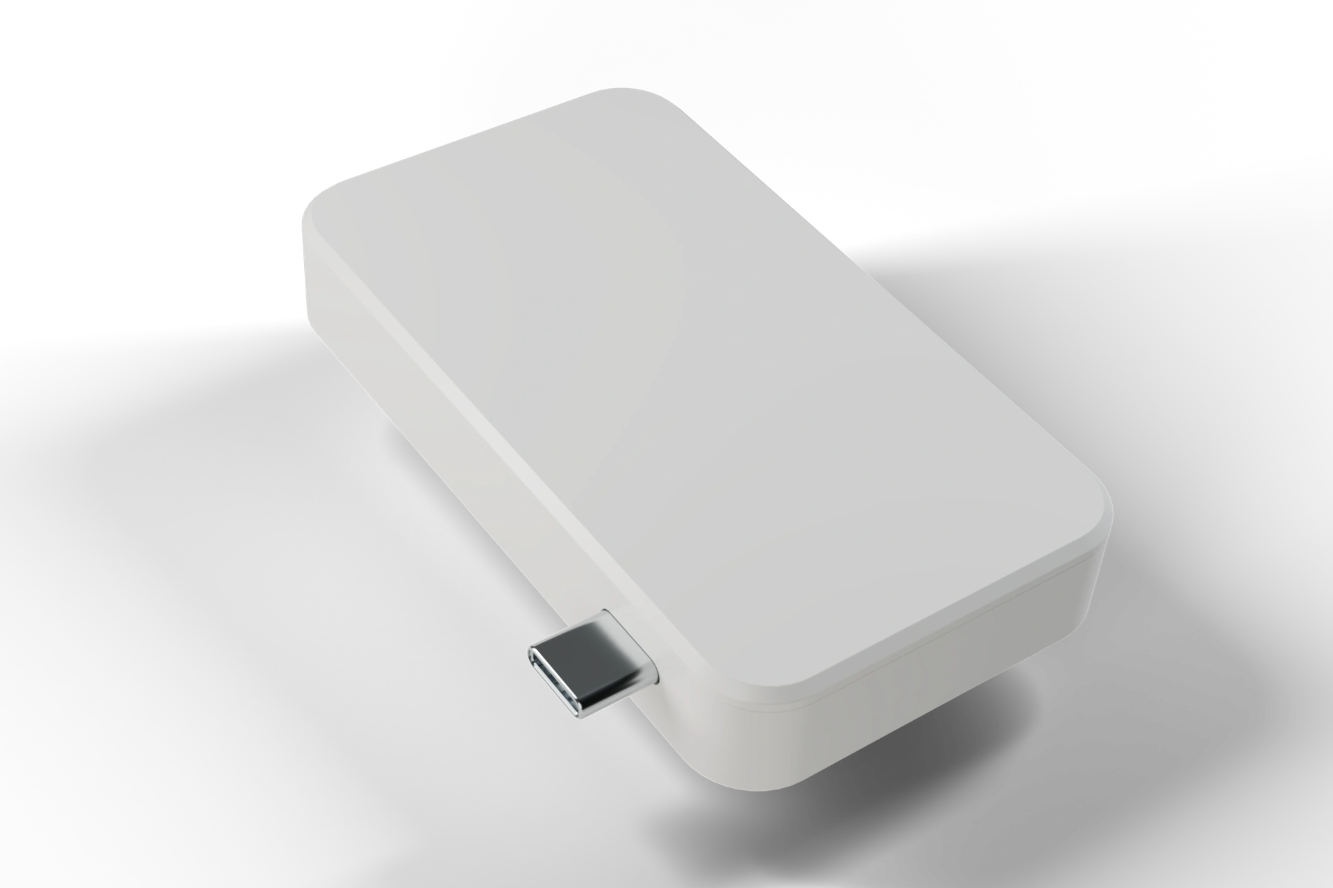 Relay R1, showing its pearl polymer enclosure and integrated USB-C connector. Design visualization.